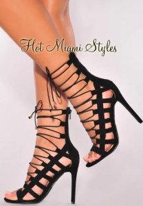 Shop Black Faux Ankle Lace Up High Heels &ndash Hot Miami Styles