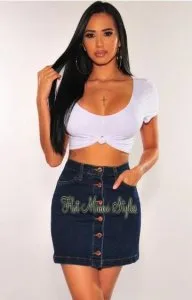 Buy Stylish Dark Denim Button-Up Skirt &ndash Hot Miami Styles