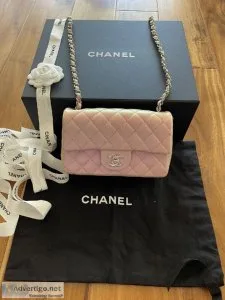 AUTHENTIC 21K CHANEL Classic Mini Flap Bag Iridescent Pink Recta