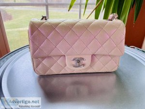 21K CHANEL Classic Mini Flap Bag Iridescent Pink Calfskin Rectan