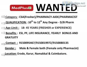 CSA(Fresher)PHARMAC Y-AIDEPHARMACIST