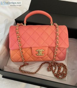 NWT CHANEL 22P Orange Rose Ombre Mini Top Handle Bag RARE