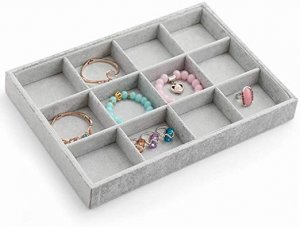12 grids velvet grey jewelry display tray