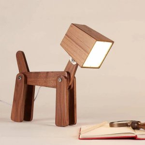 Wooden dog-shaped study lamp