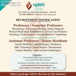Apply for Professor Associate Professor Senior Resident  VIMSand