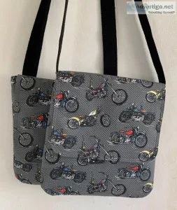 Motor Bikes on Gray Handmade Cross Body Bag