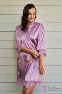 Shop Mauve Lace Trim Robe &ndash The Label House Collection