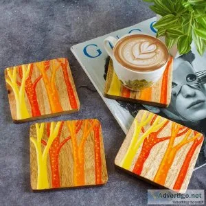 Buy wooden tea coaster set with the baby deer collection| chinka