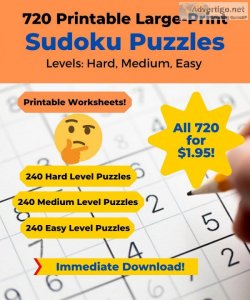 720 Printable Large-Print Sudoku Puzzles