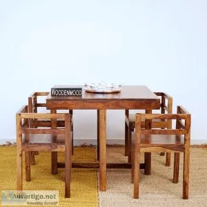 Solid wood sheesham compact four seater dining table