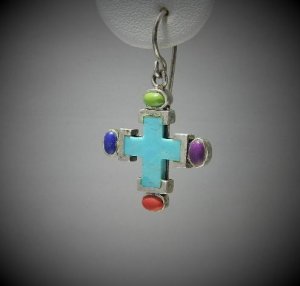 Sterling Silver Cross Earrings with Genuine Turquoise Lapis Cora