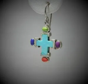 Sterling Silver Cross Earrings with Genuine Turquoise Lapis Cora