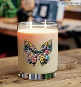 Scented Candle with Butterfly print - Full Glass 11oz