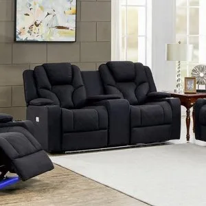 Arnold Rinho Fabric Black Headrest Padded Seat Recliner Sofa 2R