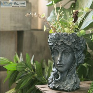 2X Resin Black Creative Goddess Head Statue Planter Bonsai Flowe