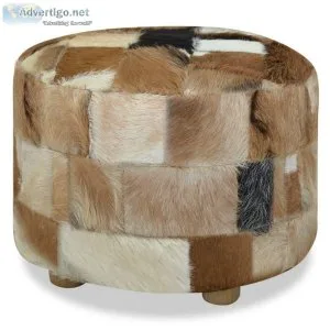 Pouffe Genuine Leather Round 50x50x45 cm