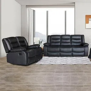 32 Seater Recliner Sofa In Faux Leather Lounge Couch in Black