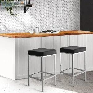 Artiss Set of 2 PU Leather Backless Bar Stools &ndash Black and 