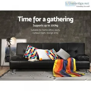 Artiss 3 Seater PU Leather Sofa Bed &ndash Black