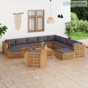 12 Piece Garden Lounge Set with Cushion Solid Teak Wood