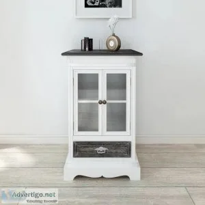 Cabinet 2 Doors 1 Drawer White Wood