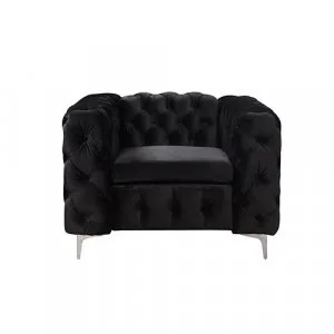 Single Seater Black Sofa Classic Armchair Button Tufted In Velve