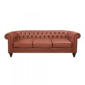 3 Seater Brown Sofa Lounge Chesterfireld Style Button Tufted In 