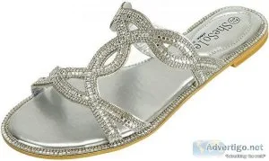 SheSole Women s Sparkly Sandals Rhinestone Slides Flat Dressy Su
