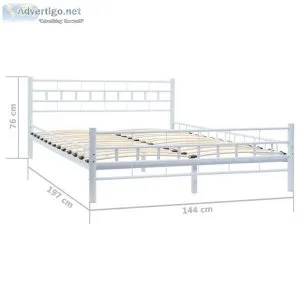 Bed Frame White Metal 137x187 Cm