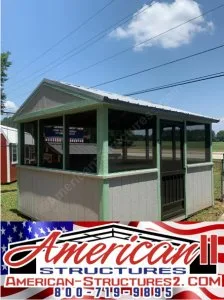 10X12X7 A-FRAME STYLE SCREENED ROOM WITH TABLE AND BENCH