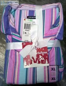 Unused Joe Boxer Pink and Blue Stripes 2 Piece Flannel Pajama Se