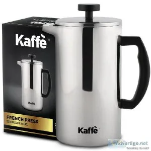KAFFE FRENCH PRESS COFFEE MAKER. DOUBLE-WALL STAINLESS STEEL