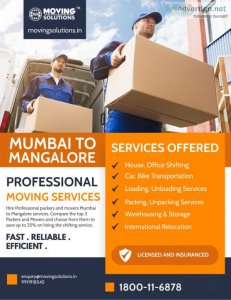 Packers and movers mumbai to mangalore services and charges