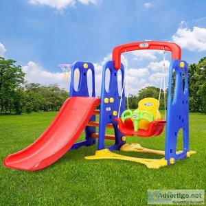Keezi Kids 3-in-1 Slide Swing with Basketball Hoop Toddler Outdo