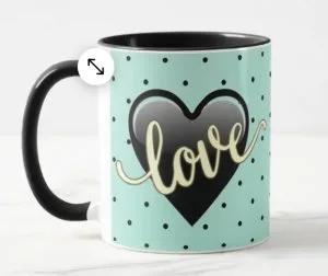 Love Black Heart and Dots Mug
