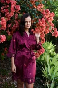 Shop Burgundy Wine Lace Trim Robe &ndash The Label House Collect