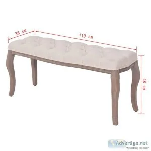 Bench Linen Solid Wood 110x38x48 Cm Cream White