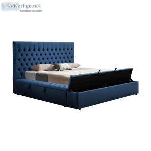 Queen Size Bedframe Velvet Upholstery Deep Blue Colour Tufted He