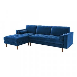 Velvet Upholstery 2 Seater Tufted Sofa Blue Color Lounge Set for