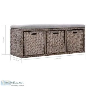 Bench With 3 Baskets Seagrass 105x40x42 Cm Grey