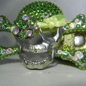 Green Peridot colored Swarovski Crystal Pirate Skull Belt and bu