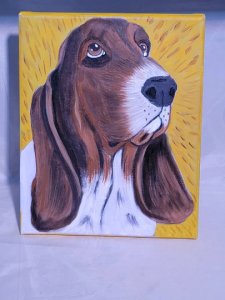 Adorable and Brightly Colored Basset Hound Dog Original Oil Port