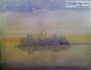 Denver City Skyline Fall Sunset 24 &ndash 16&Prime x 20&Prime Ca