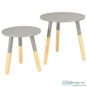 Side Tables 2 Pcs Grey Solid Pinewood