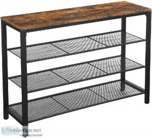 Shoe Rack with 3 Mesh Shelves Rustic Brown and Black
