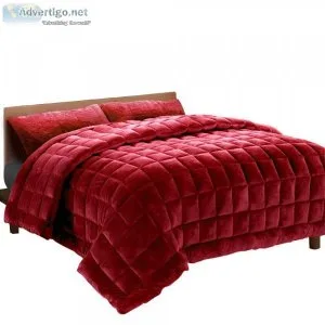 Giselle Bedding Faux Mink Quilt Queen Size Burgundy