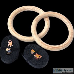 WOODEN GYMNASTIC RINGS OLYMPIC GYM STRENGTH TRAINING