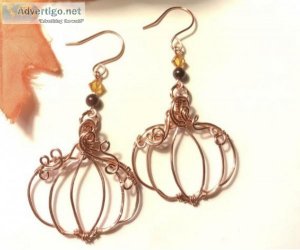 Copper Wire Wrap Pumpkin Earrings