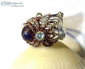 Silver SpiderWeb Ring with Gemstone Spider