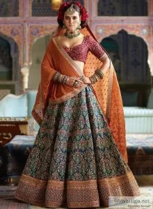 Blue Heavy Embroidered Silk Wedding Lehenga Choli
